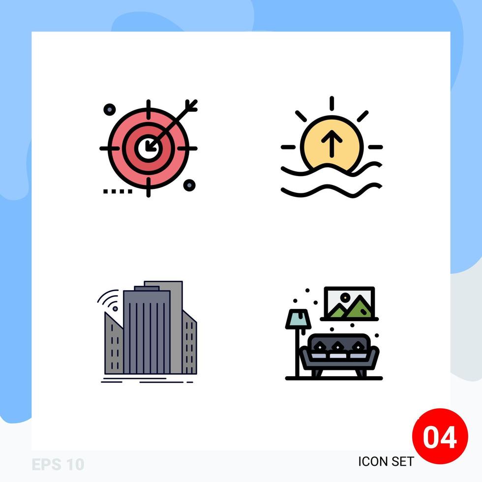 paquete de iconos vectoriales de stock de 4 signos y símbolos de línea para la optimización del sol de la audiencia elementos de diseño vectorial editables de la ciudad del río vector