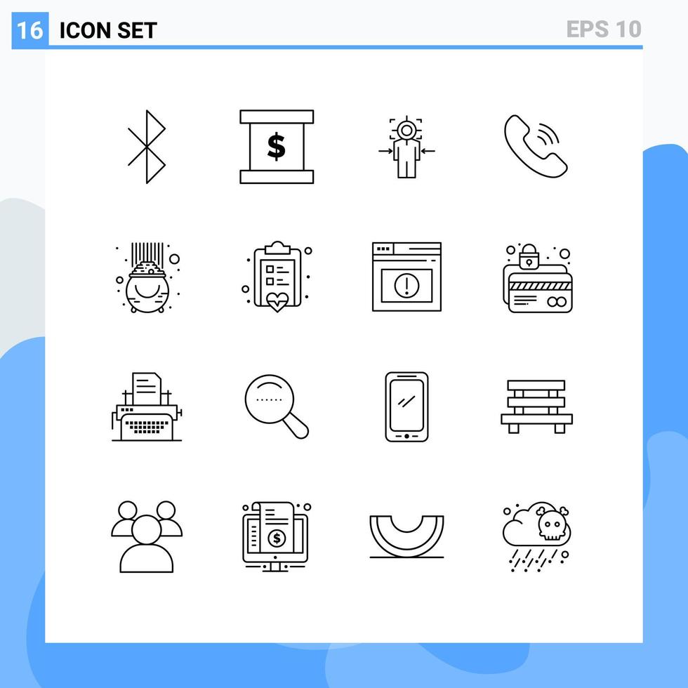 Set of 16 Modern UI Icons Symbols Signs for patrick gold target fortune communication Editable Vector Design Elements