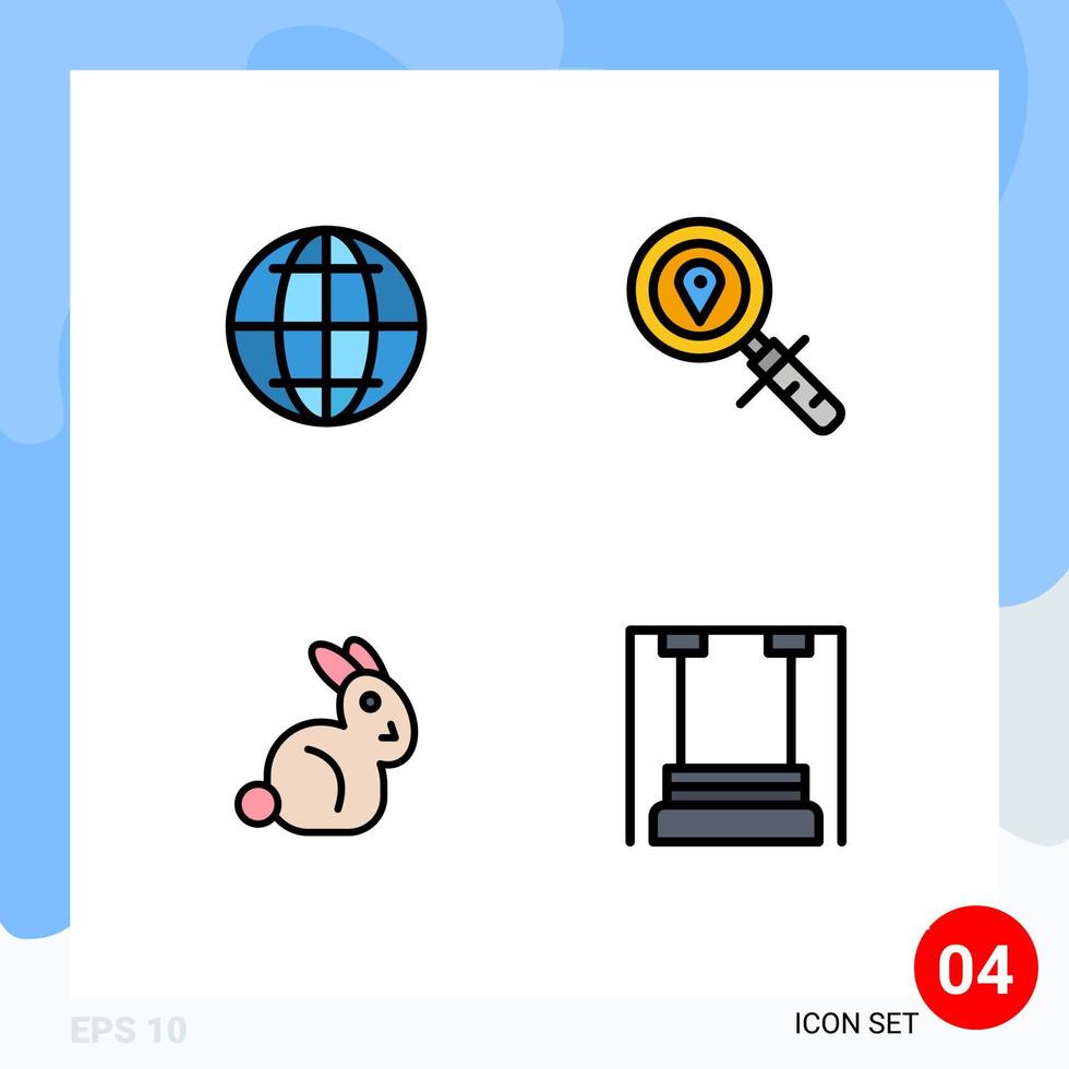 4 Universal Filledline Flat Color Signs Symbols of globe rabbit map navigation childhood Editable Vector Design Elements