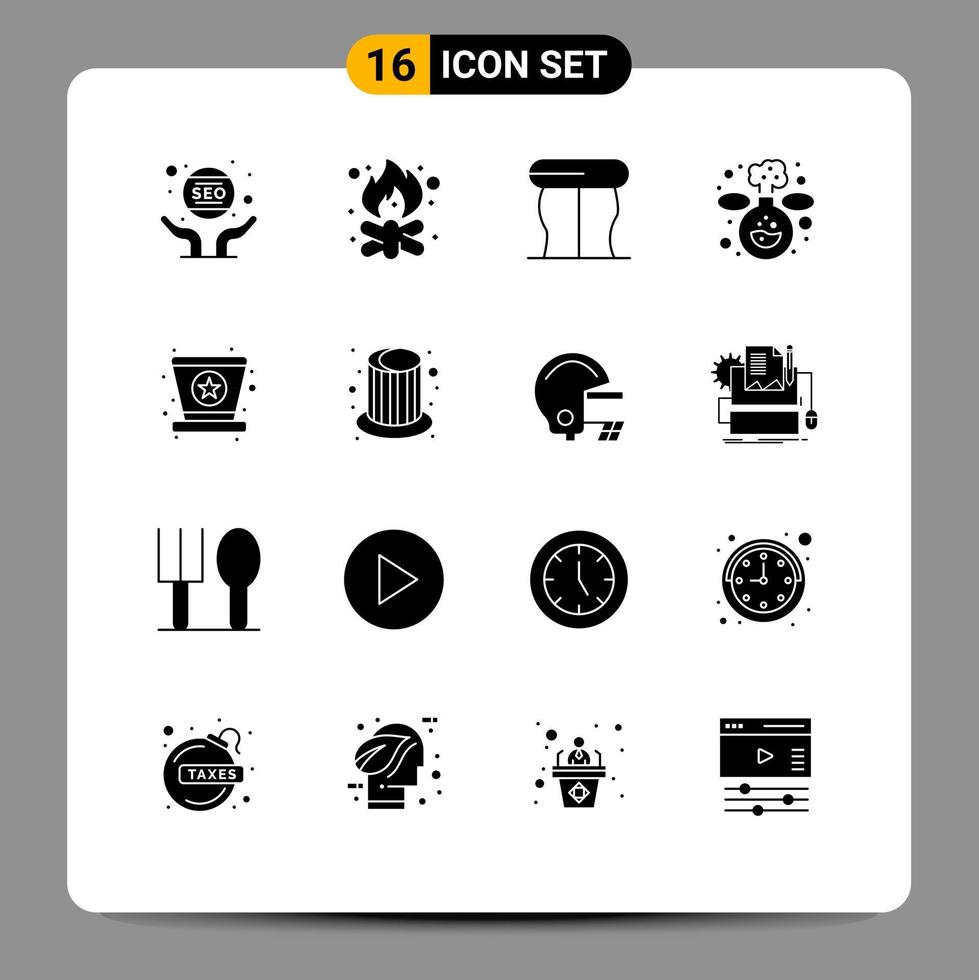 16 Universal Solid Glyph Signs Symbols of hat lab campfire experiment table Editable Vector Design Elements