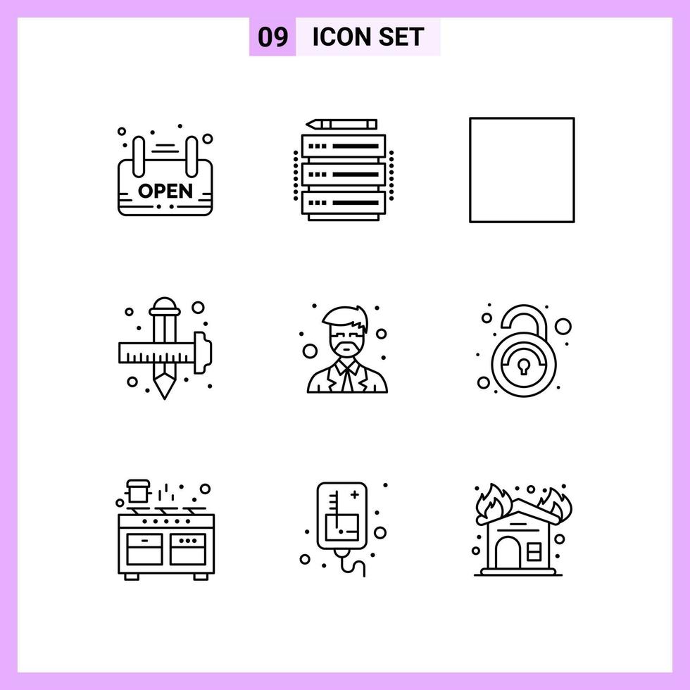 9 iconos en estilo de línea símbolos de contorno sobre fondo blanco signos de vector creativo para web móvil e imprimir fondo de vector de icono negro creativo