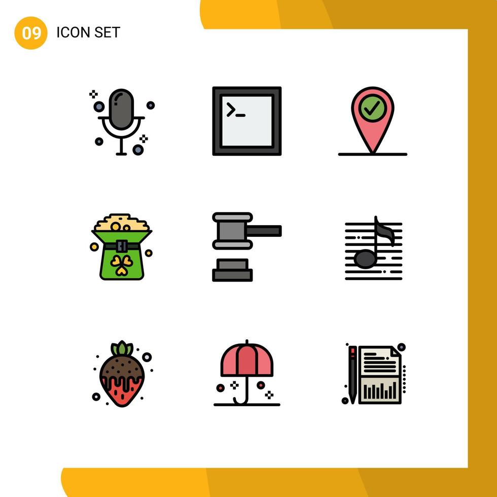 Stock Vector Icon Pack of 9 Line Signs and Symbols for tools hammer pin auction hat Editable Vector Design Elements