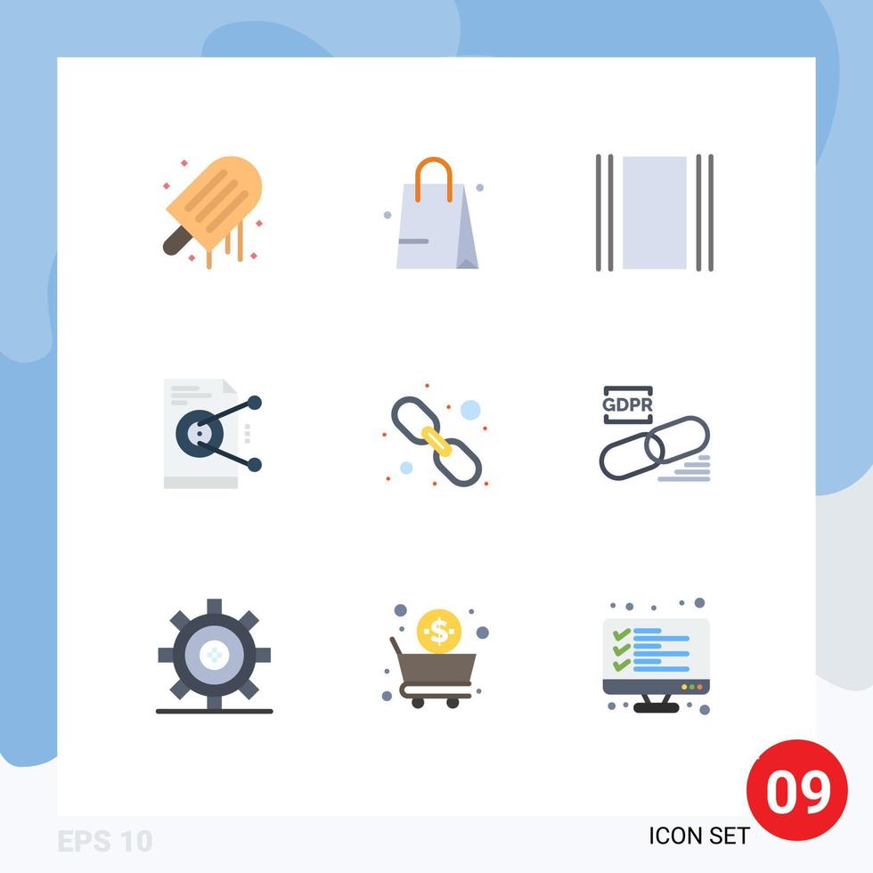Set of 9 Commercial Flat Colors pack for link server flow work share Editable Vector Design Elements