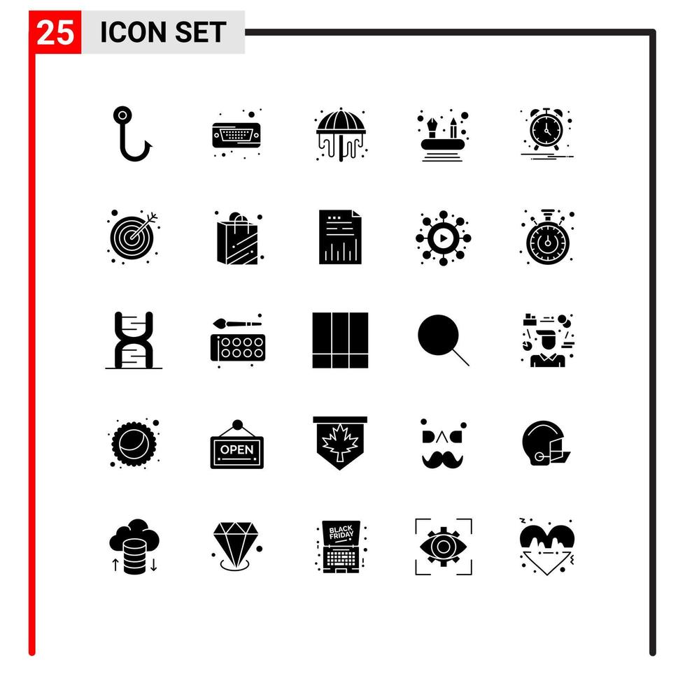 User Interface Pack of 25 Basic Solid Glyphs of goal notification park clock networking Editable Vector Design Elements