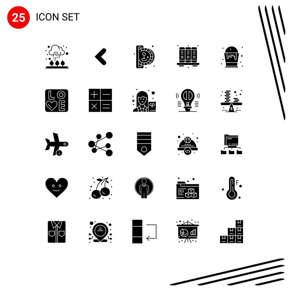 Mobile Interface Solid Glyph Set of 25 Pictograms of color notebook insert coin knowledge agenda Editable Vector Design Elements
