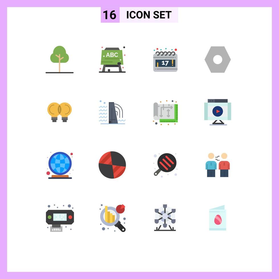 Pack of 16 Modern Flat Colors Signs and Symbols for Web Print Media such as construction thinking schedule mechanic idea Editable Pack of Creative Vector Design Elements