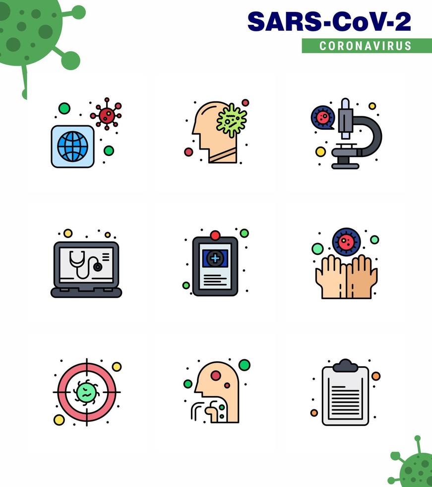 Coronavirus Awareness icon 9 Filled Line Flat Color icons icon included clinical record online brain medical virus viral coronavirus 2019nov disease Vector Design Elements