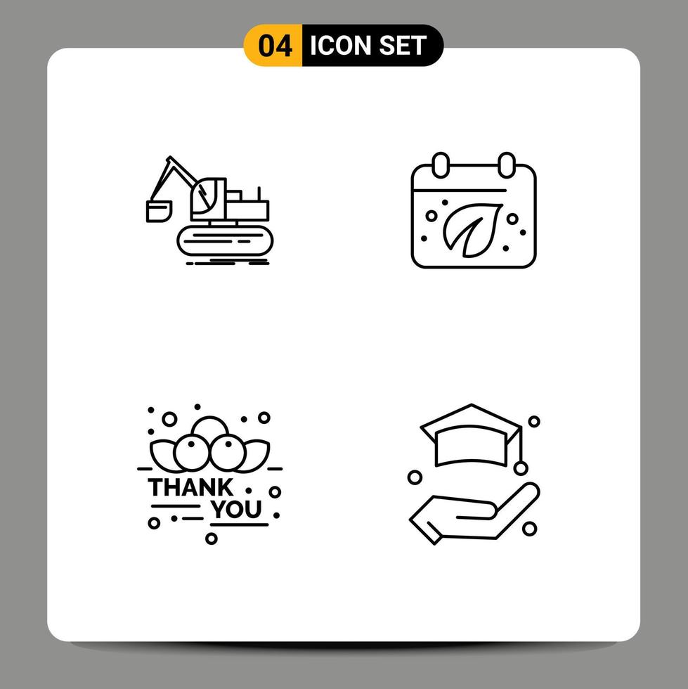 4 Line concept for Websites Mobile and Apps crane gratitude truck leaf thanksgiving Editable Vector Design Elements