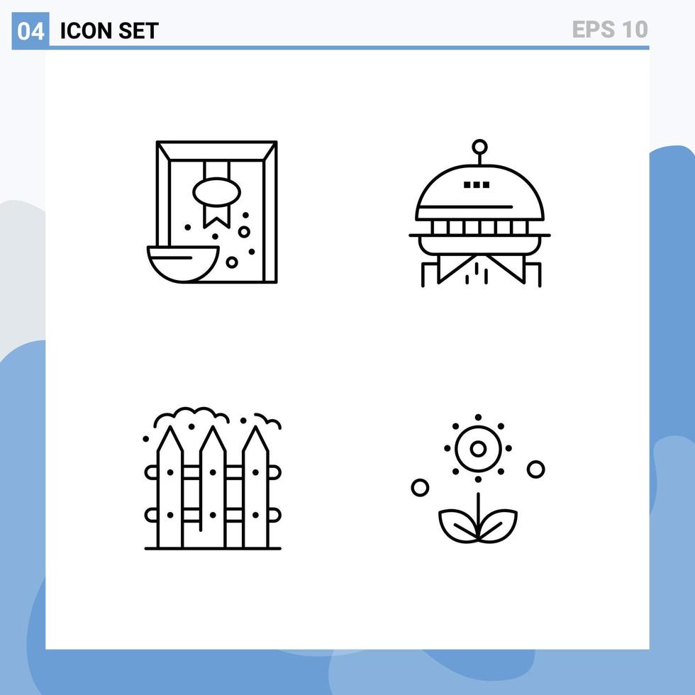 paquete de iconos de vector de stock de 4 signos y símbolos de línea para elementos de diseño de vector editables de flora de ufo de arroz de cerca de rama