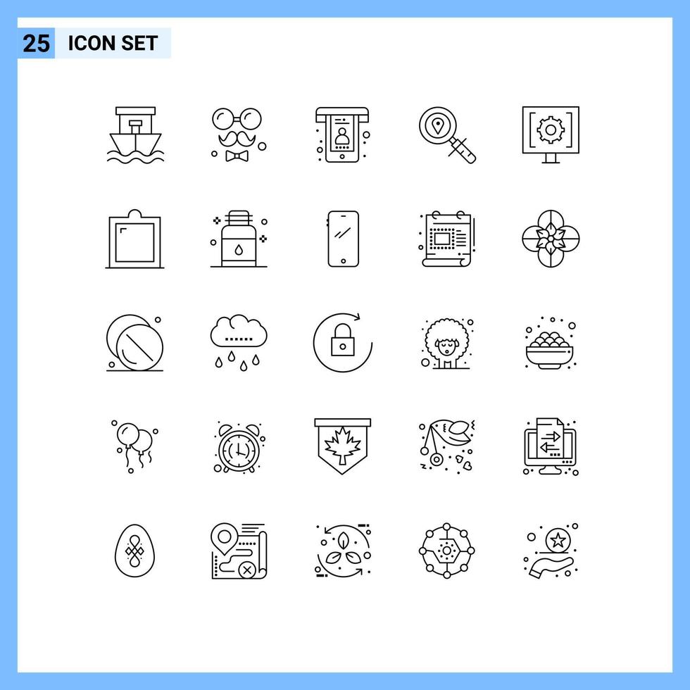 Modern Set of 25 Lines Pictograph of contact search love location support Editable Vector Design Elements