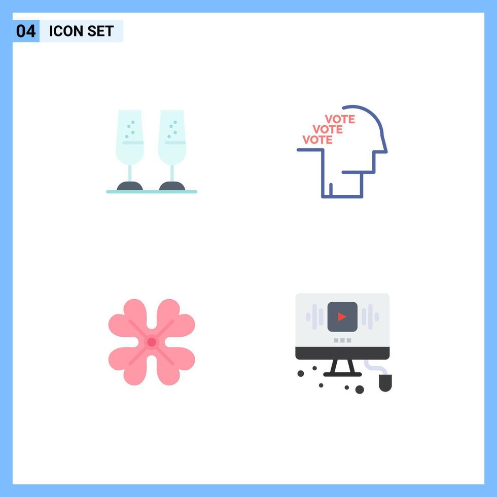 Modern Set of 4 Flat Icons and symbols such as celebration anemone toasting poll flower Editable Vector Design Elements
