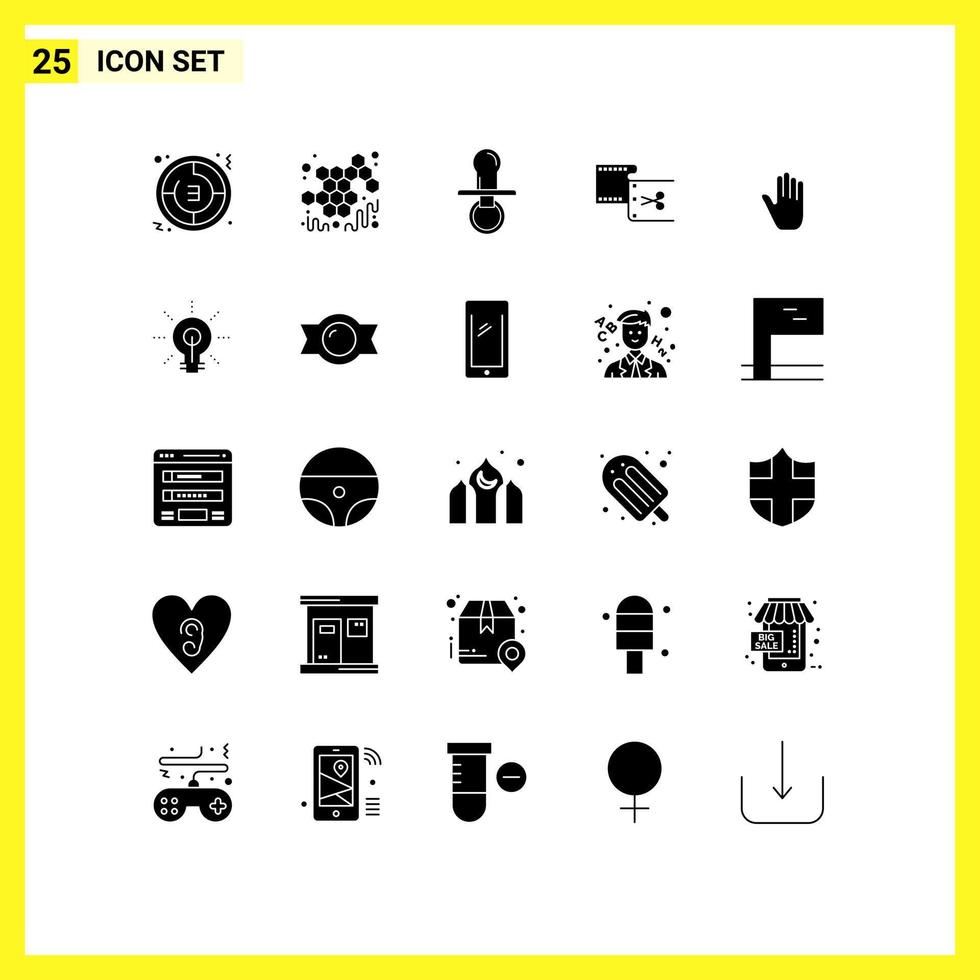 Solid Glyph Pack of 25 Universal Symbols of editing cut viscous clip pacifier Editable Vector Design Elements