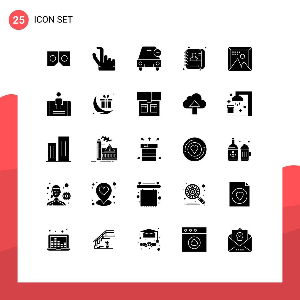 25 Solid Glyph concept for Websites Mobile and Apps development coding less id employee Editable Vector Design Elements