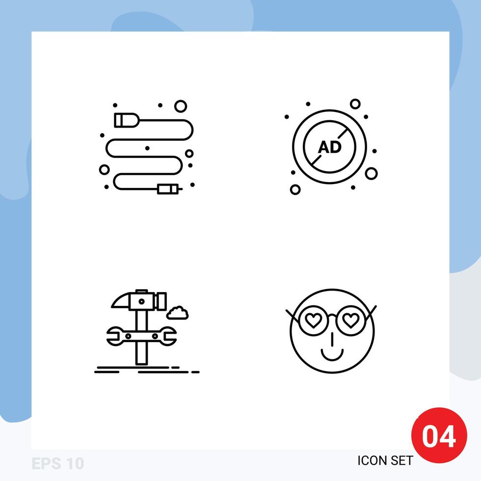 4 User Interface Line Pack of modern Signs and Symbols of cable engineering ad block repair Editable Vector Design Elements