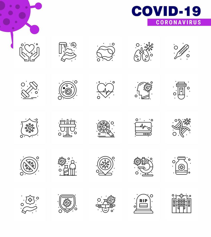 Covid19 icon set for infographic 25 line pack such as thermometer fever cleaning virus anatomy viral coronavirus 2019nov disease Vector Design Elements