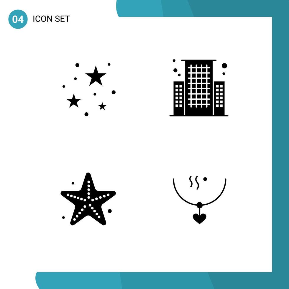 Set of 4 Modern UI Icons Symbols Signs for night star stare center amulet Editable Vector Design Elements