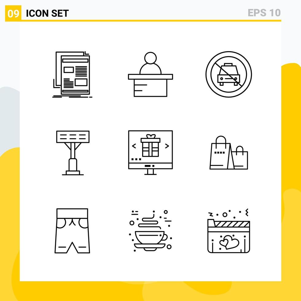 Collection of 9 Universal Line Icons Icon Set for Web and Mobile Creative Black Icon vector background