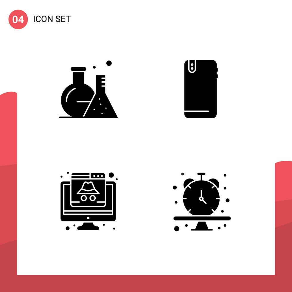 Mobile Interface Solid Glyph Set of 4 Pictograms of tube computer science mobile cyber Editable Vector Design Elements