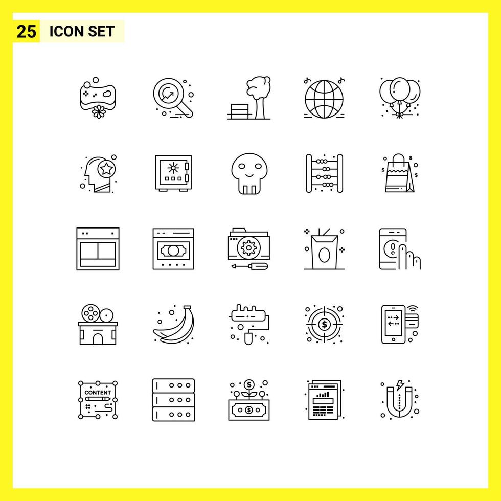 paquete de iconos vectoriales de stock de 25 signos y símbolos de línea para globos de celebración banco multimedia mundo elementos de diseño vectorial editables vector