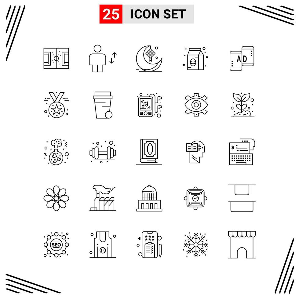 25 Icons Line Style Grid Based Creative Outline Symbols for Website Design Simple Line Icon Signs Isolated on White Background 25 Icon Set Creative Black Icon vector background