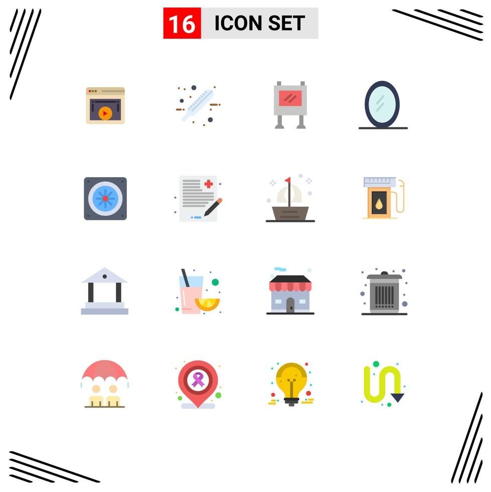 Modern Set of 16 Flat Colors and symbols such as fan computer test mirror poster Editable Pack of Creative Vector Design Elements