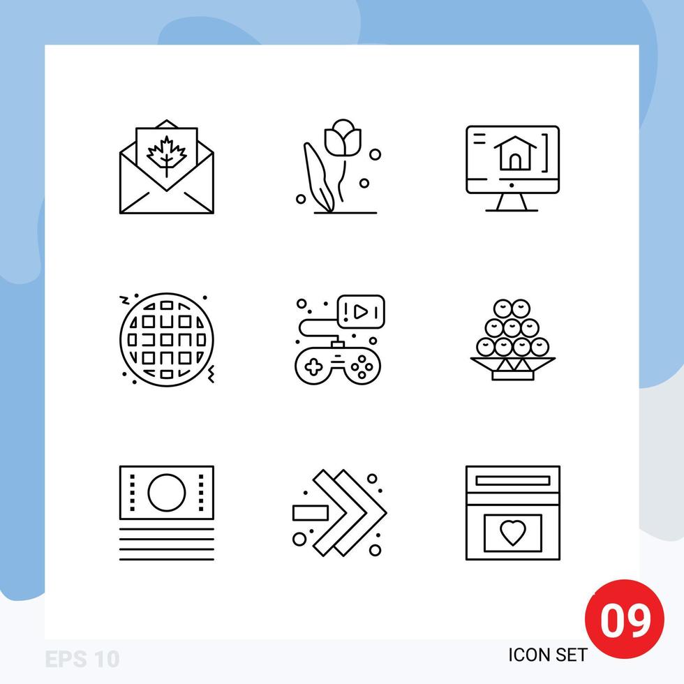 Group of 9 Modern Outlines Set for game fast food nature food house Editable Vector Design Elements