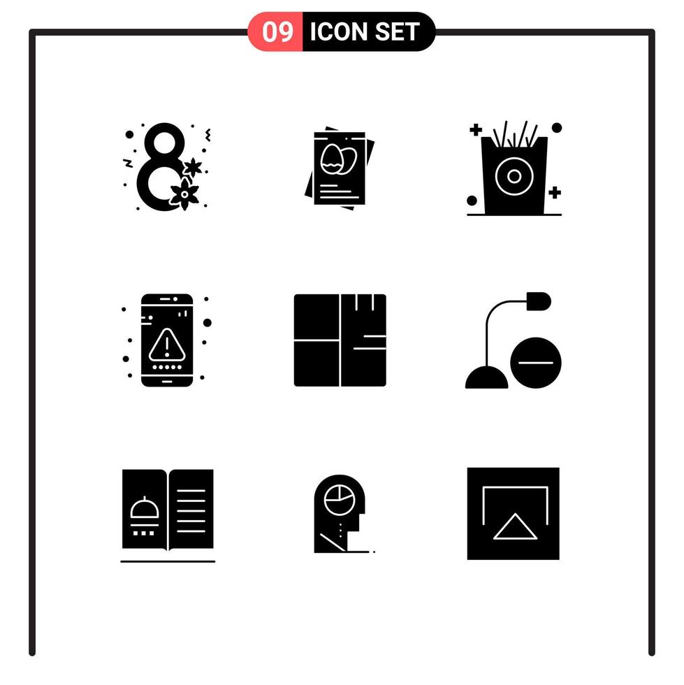 Group of 9 Modern Solid Glyphs Set for architecture interface fries interaction app Editable Vector Design Elements