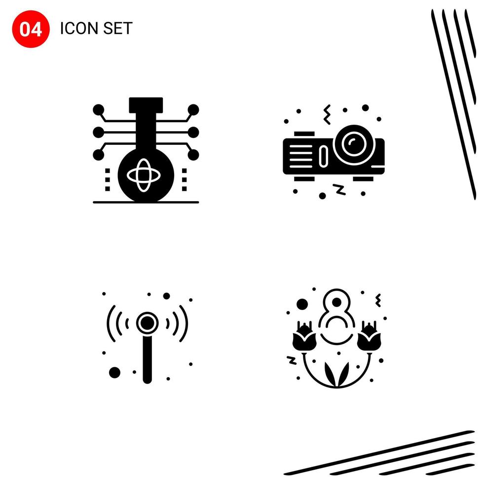 Collection of 4 Vector Icons in solid style Pixle Perfect Glyph Symbols for Web and Mobile Solid Icon Signs on White Background 4 Icons Creative Black Icon vector background