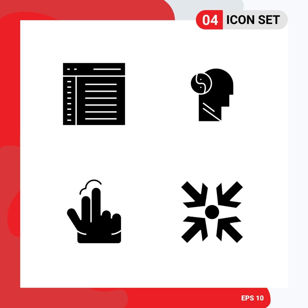 4 User Interface Solid Glyph Pack of modern Signs and Symbols of app double interface brian hand Editable Vector Design Elements