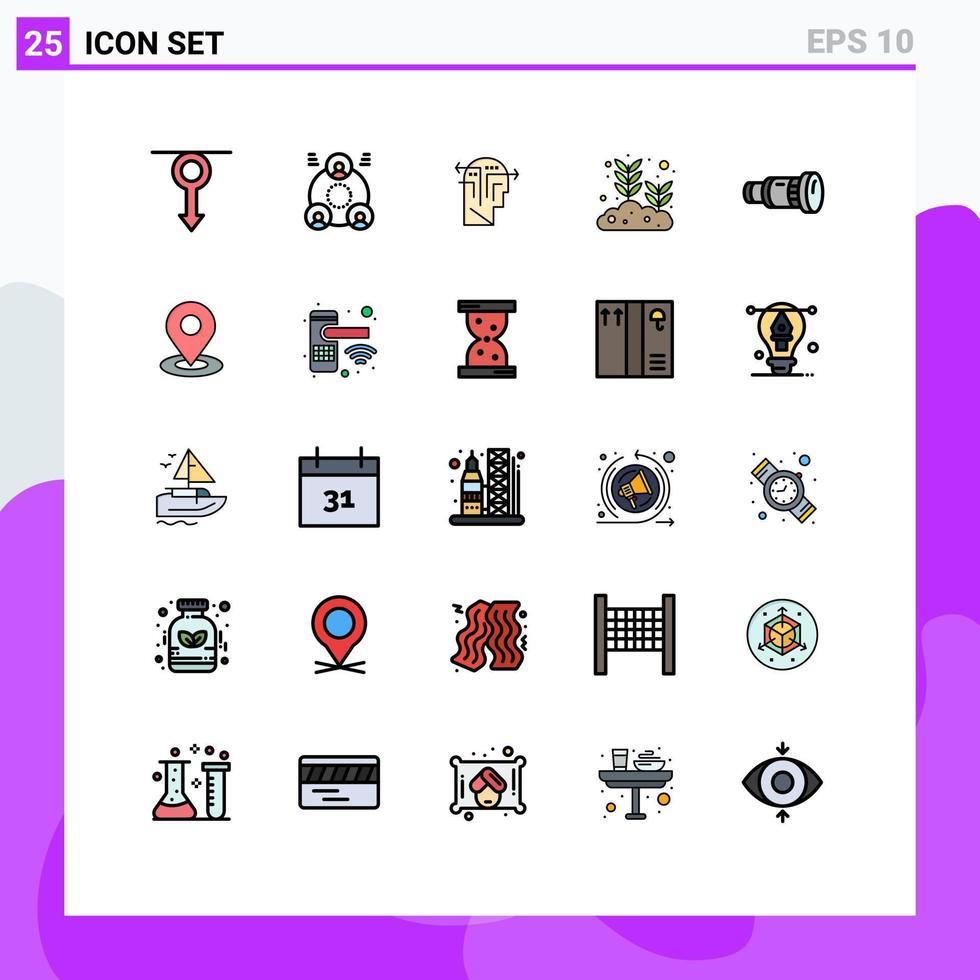 25 símbolos de signos de color plano de línea llena universal de elementos de diseño de vector editables de cabeza de hoja de personas de planta de leva