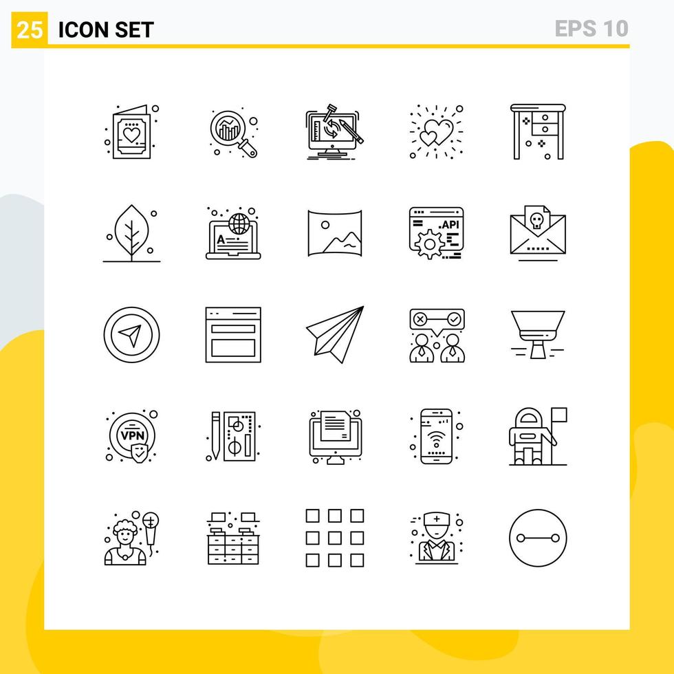 Universal Icon Symbols Group of 25 Modern Lines of love brightness graph bright workshop Editable Vector Design Elements