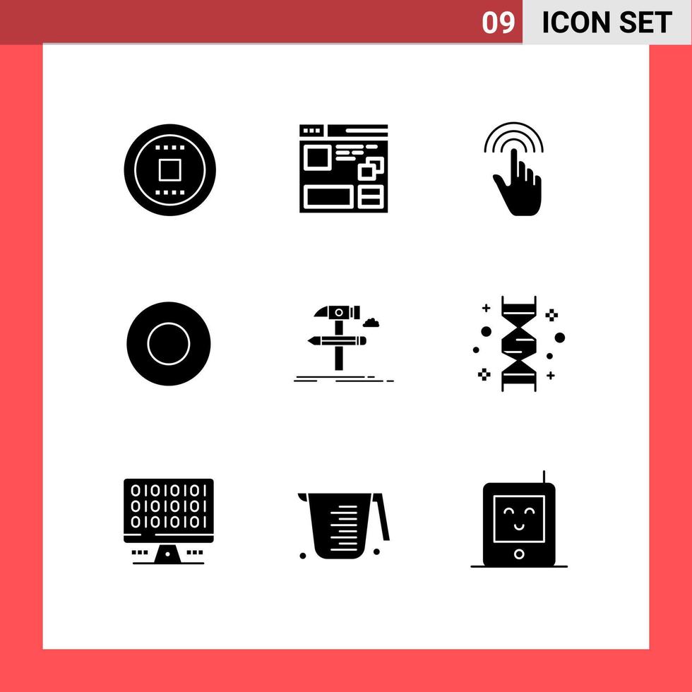 paquete de 9 signos y símbolos de glifos sólidos modernos para medios de impresión web, como elementos de diseño vectorial editables de interfaz de plato de ventana de hotel vector