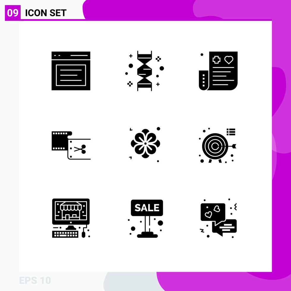 Pack of 9 creative Solid Glyphs of edit clip genetic finance credit Editable Vector Design Elements