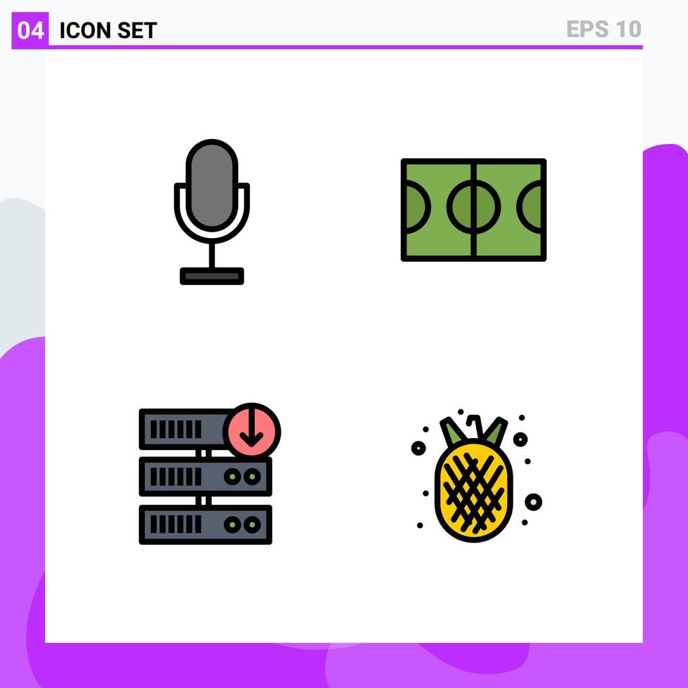 Mobile Interface Filledline Flat Color Set of 4 Pictograms of audio download microphone field server download Editable Vector Design Elements