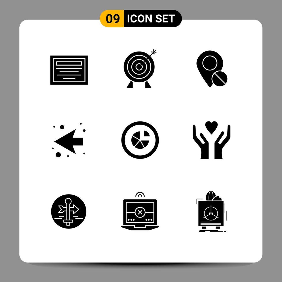 Group of 9 Solid Glyphs Signs and Symbols for diagram analytics map left arrow Editable Vector Design Elements
