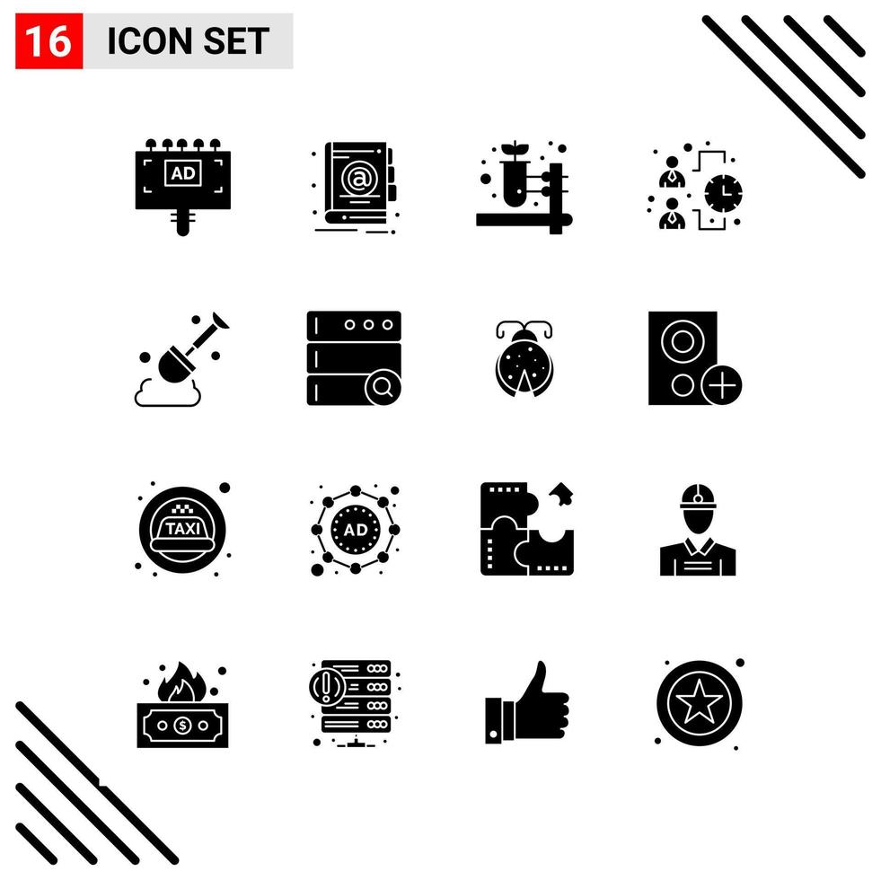 Pixle Perfect Set of 16 Solid Icons Glyph Icon Set for Webite Designing and Mobile Applications Interface Creative Black Icon vector background