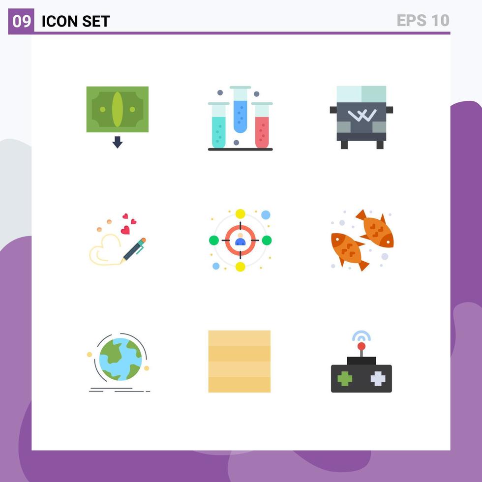 Mobile Interface Flat Color Set of 9 Pictograms of audience heart health love vehicle Editable Vector Design Elements