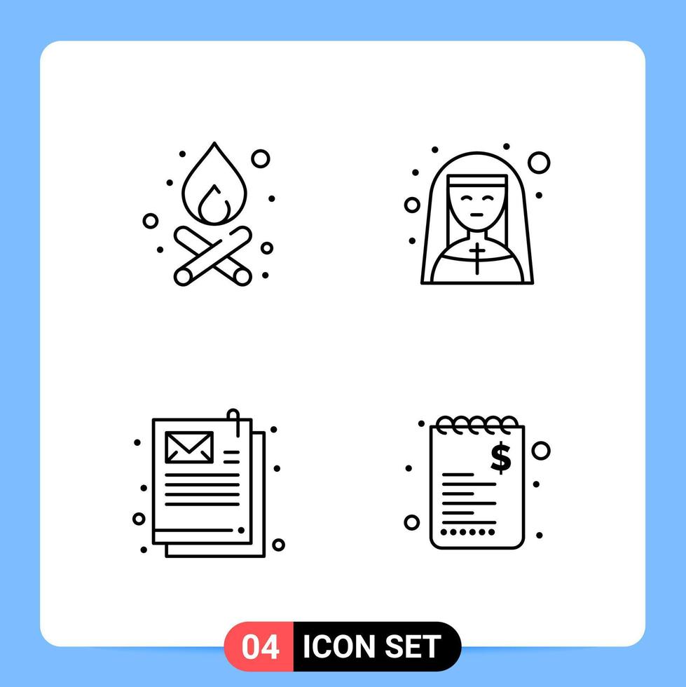 4 Line Black Icon Pack Outline Symbols for Mobile Apps isolated on white background 4 Icons Set Creative Black Icon vector background