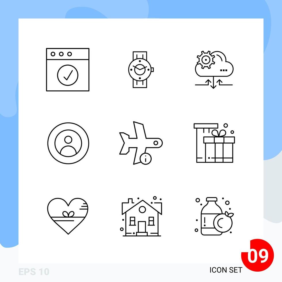 Modern Pack of 9 Icons Line Outline Symbols isolated on White Backgound for Website designing Creative Black Icon vector background