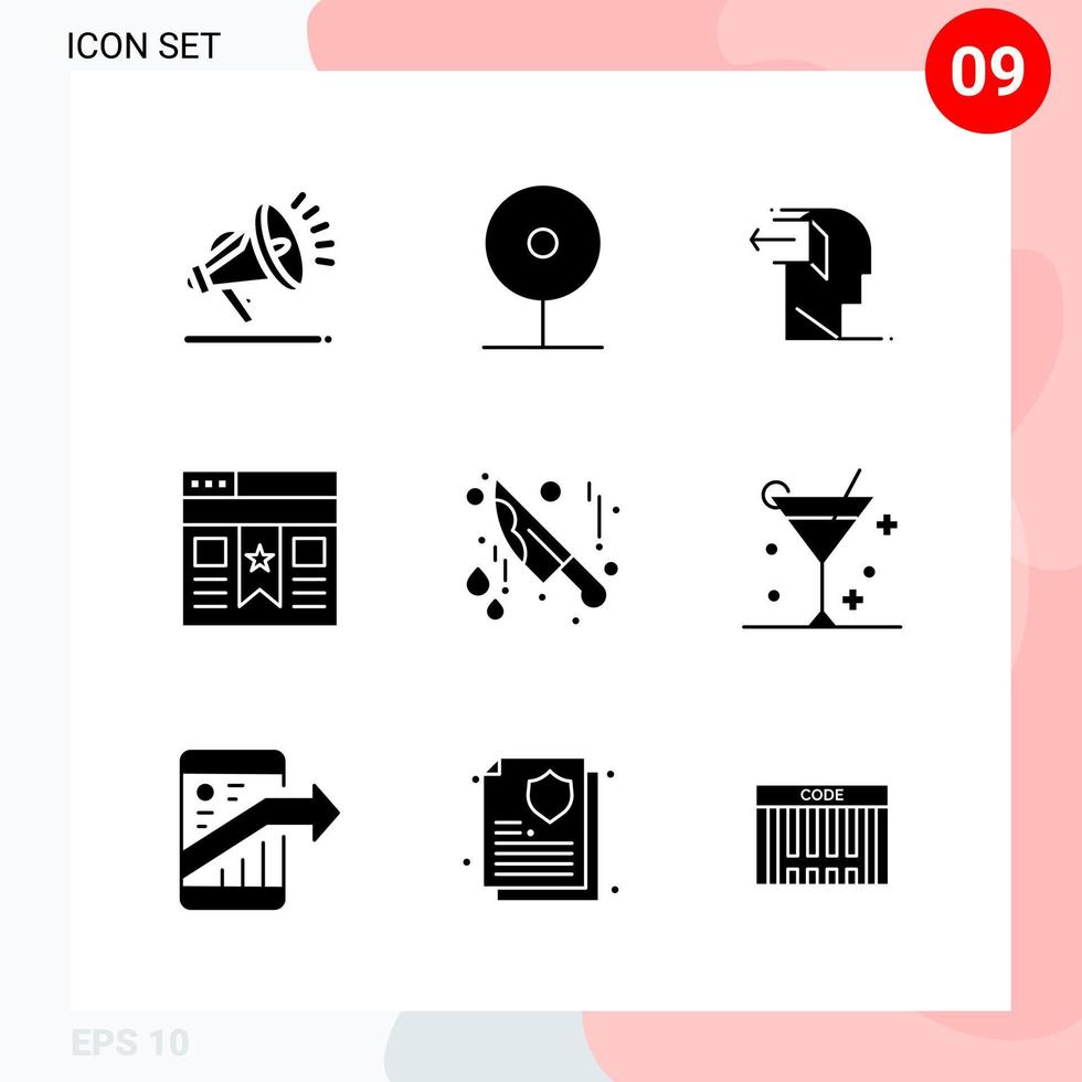 paquete de vectores de 9 iconos en estilo sólido paquete de glifos creativos aislado en fondo blanco para web y móvil fondo de vector de icono negro creativo
