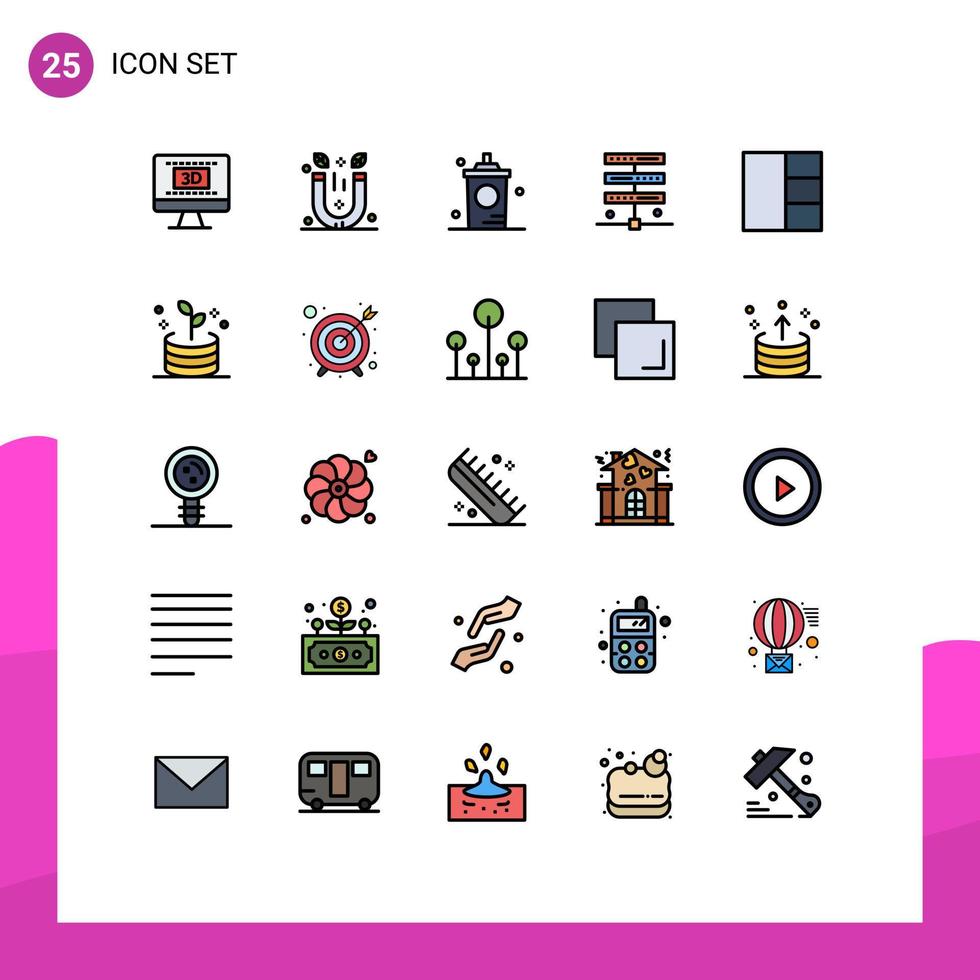 User Interface Pack of 25 Basic Filled line Flat Colors of grid internet coffee hosting shop Editable Vector Design Elements