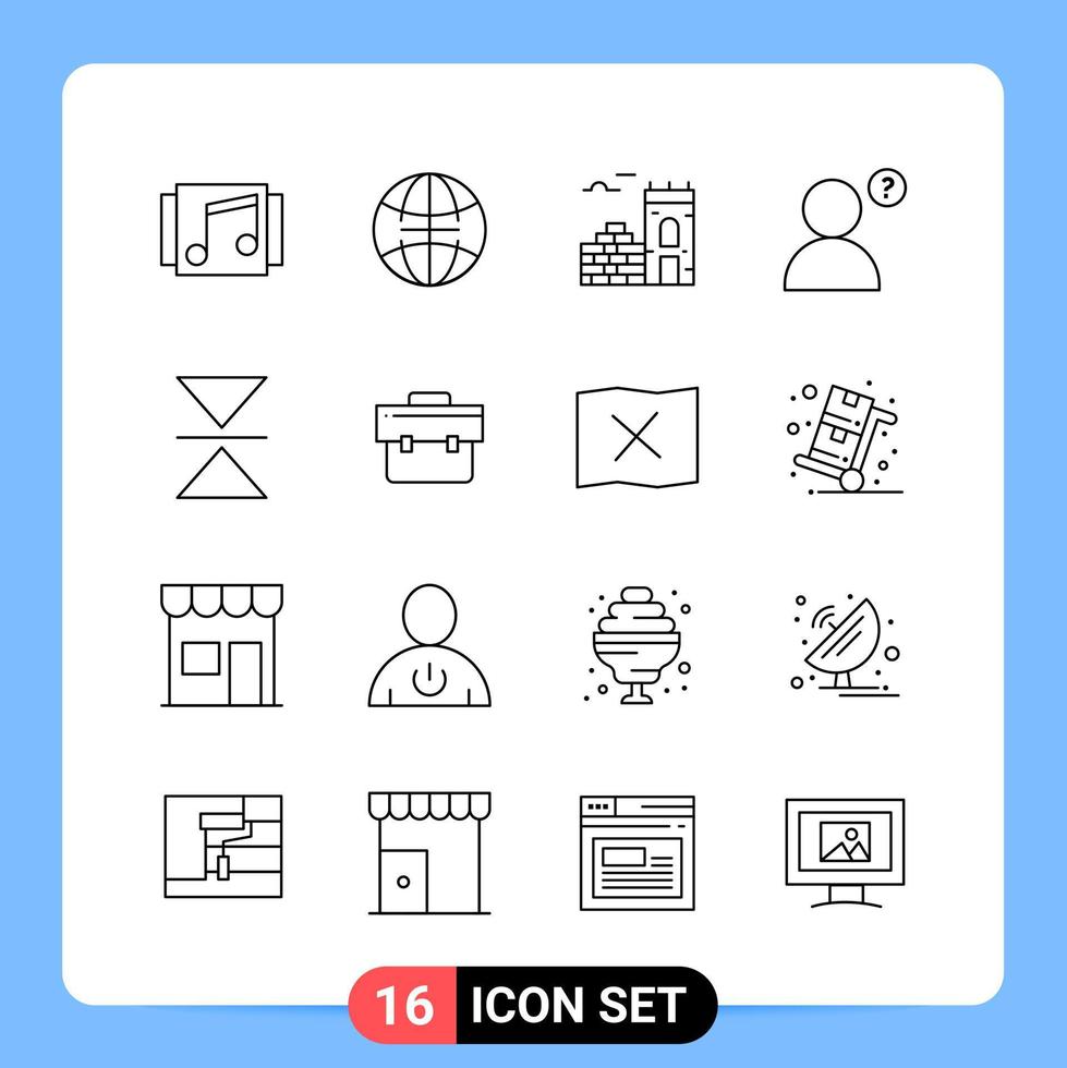 Paquete de iconos negros de 16 líneas símbolos de contorno para aplicaciones móviles aisladas en fondo blanco 16 iconos establecen fondo de vector de icono negro creativo