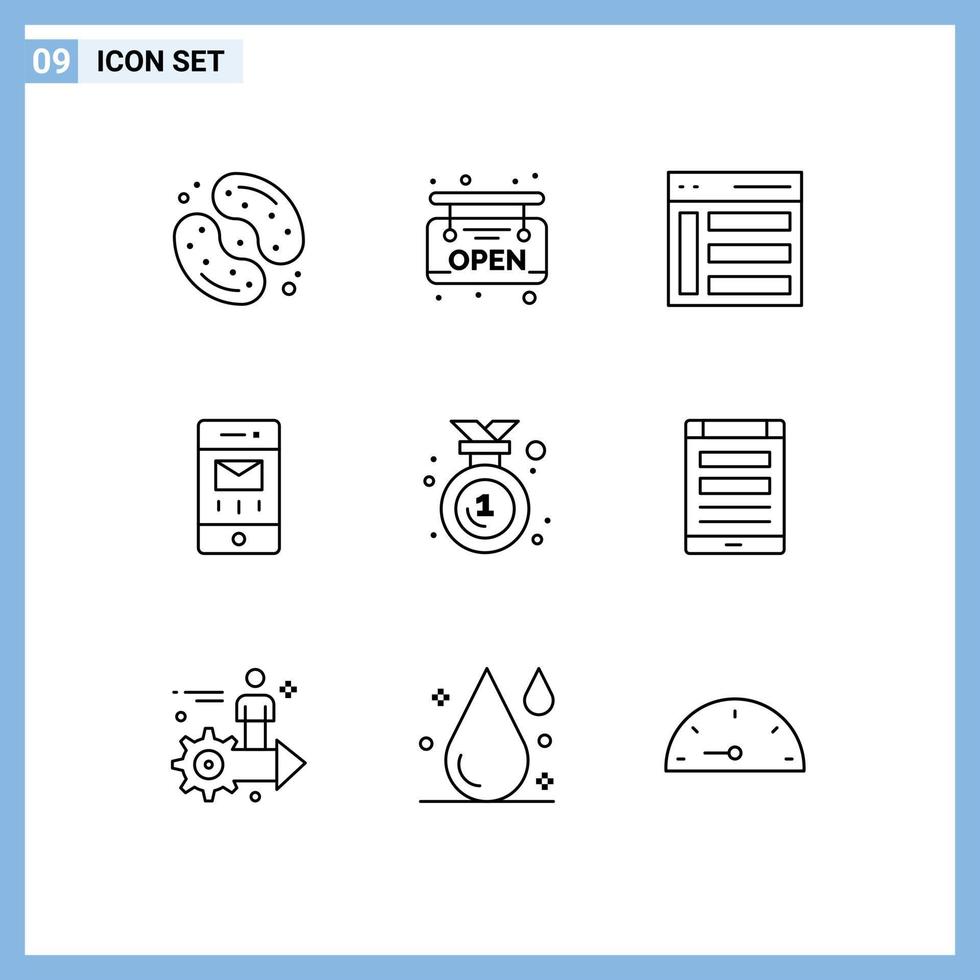 9 User Interface Outline Pack of modern Signs and Symbols of award mail communication interface user Editable Vector Design Elements
