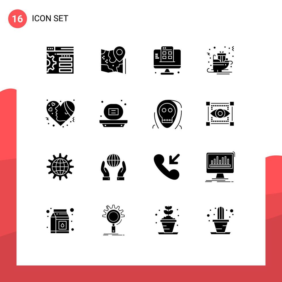 16 interfaz de usuario paquete de glifos sólidos de signos y símbolos modernos de desarrollo de trineo de emojis elementos de diseño vectorial editables del carro de santa claus vector