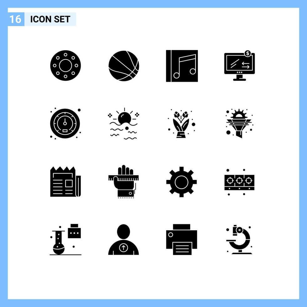 16 iconos creativos signos y símbolos modernos de medidor de tráfico monitor de compras de música elementos de diseño vectorial editables vector
