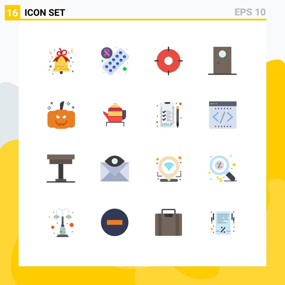 Flat Color Pack of 16 Universal Symbols of scary halloween position round exterior Editable Pack of Creative Vector Design Elements
