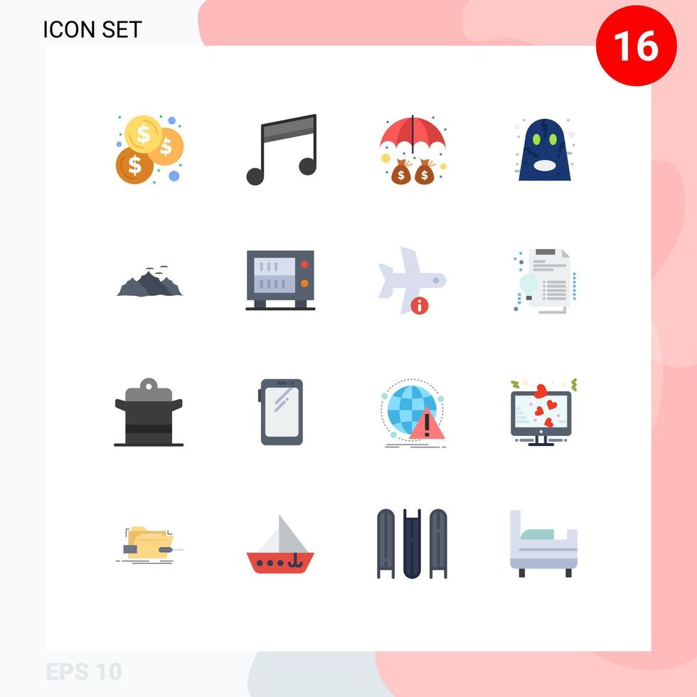 Flat Color Pack of 16 Universal Symbols of hill mountain money scary ghost Editable Pack of Creative Vector Design Elements