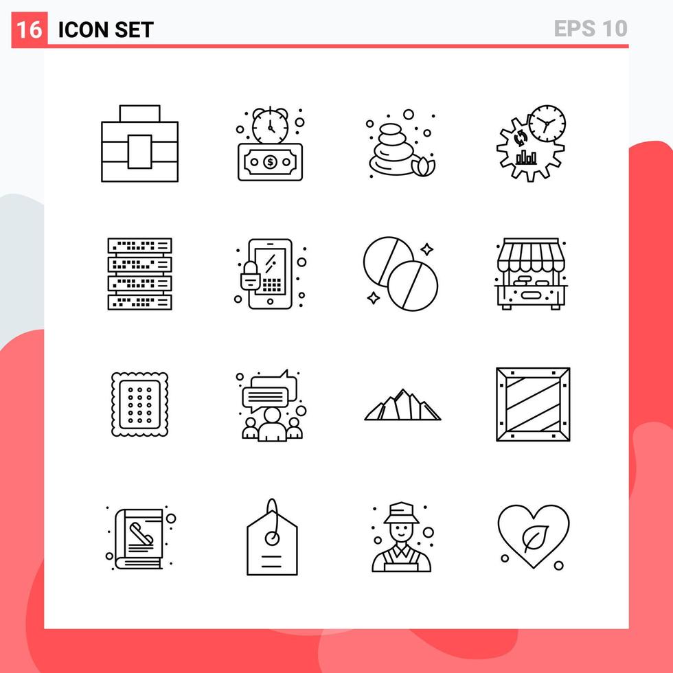 Collection of 16 Vector Icons in Line style Modern Outline Symbols for Web and Mobile Line Icon Sign Isolated on White Background 16 Icons Creative Black Icon vector background