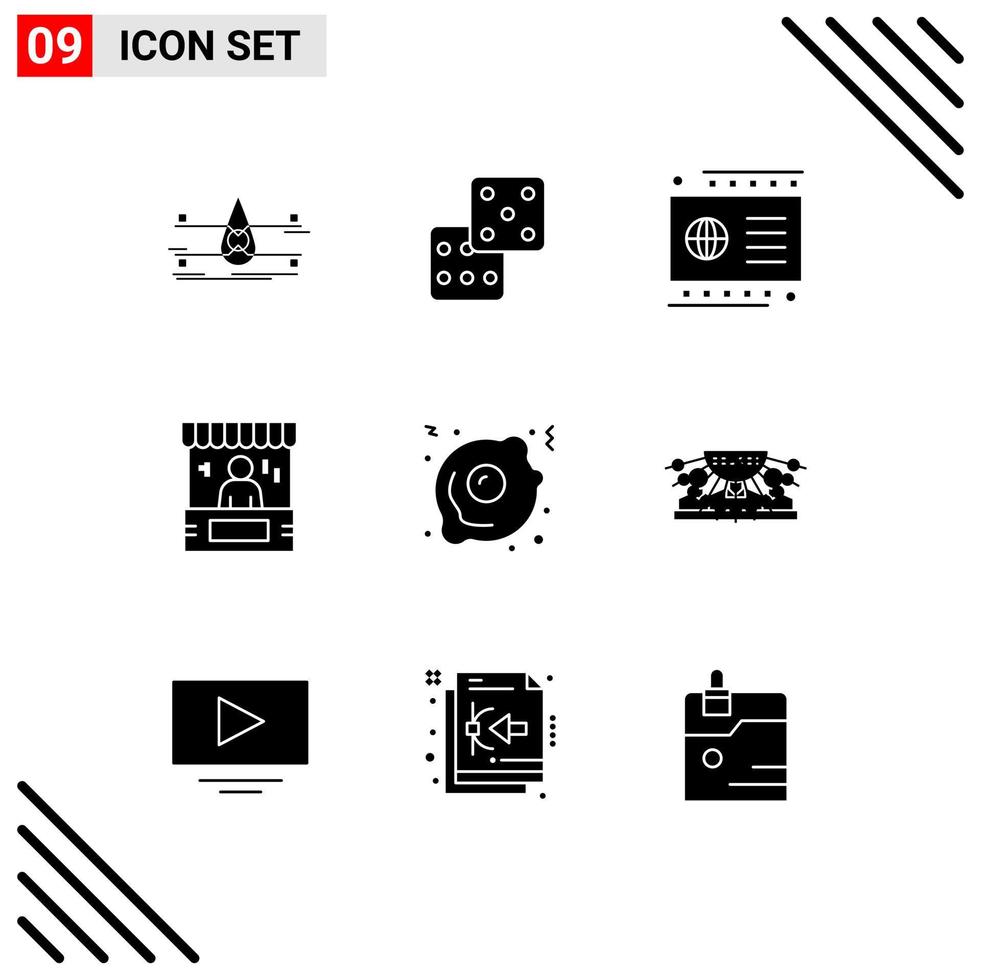 Set of 9 Vector Solid Glyphs on Grid for payment commerce card e advertising Editable Vector Design Elements