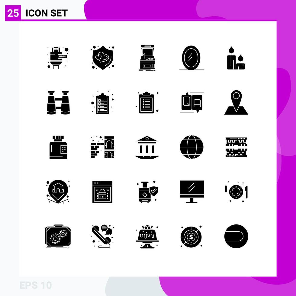 Stock Vector Icon Pack of 25 Line Signs and Symbols for binoculars easter game fire mirror Editable Vector Design Elements